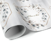 水彩画風 白い花 ゴールドフレーム シルバー ティール ラッピングペーパー (ロールコーナー)