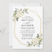 水彩画風 白 花柄 ジオメトリック フレーム 結婚式写真 ウェディング 招待状 (正面)