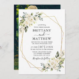 水彩画風 白 花柄 ジオメトリック フレーム 結婚式写真 ウェディング 招待状