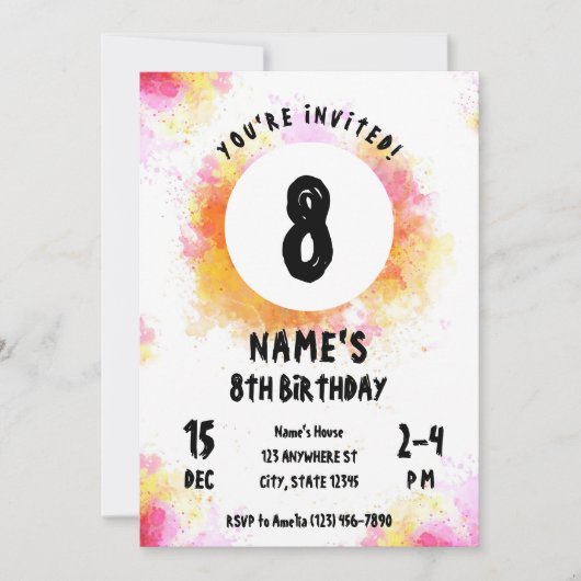 水彩画鮮やか術パーティー絵を描パーティー誕生日 招待状 (正面)