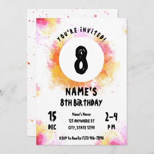 水彩画鮮やか術パーティー絵を描パーティー誕生日 招待状 (正面/裏面)