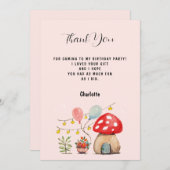 水彩画 かわいいきのこ 花 サンキューカード (正面/裏面)