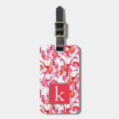 水彩画|のモノグラムの水彩画のフラミンゴ ラゲッジタグ (正面縦)