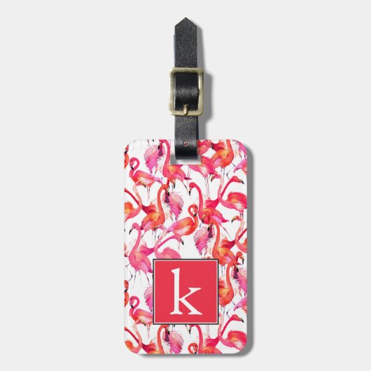 水彩画|のモノグラムの水彩画のフラミンゴ ラゲッジタグ (正面縦)
