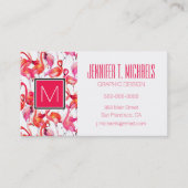 水彩画|のモノグラムの水彩画のフラミンゴ 名刺 (正面)