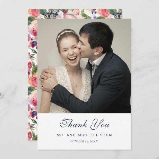 水彩画|の英国のバラは|感謝していしています サンキューカード (正面/裏面)