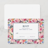 水彩画|の英国のバラ- RSVPを結婚すること 出欠カード (正面/裏面)