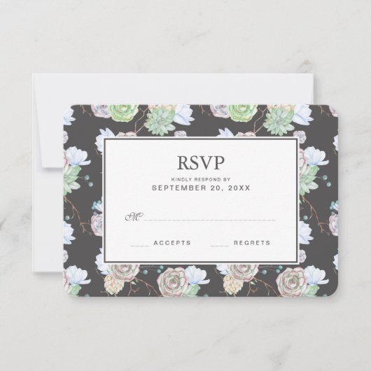 水彩画|のSucculents及び枝- RSVPを結婚すること 出欠カード (正面)