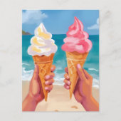 水彩画 アイスクリーム ビーチ オーシャン ポストカード (正面)