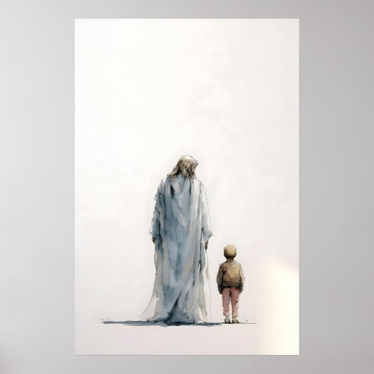水彩画 イエス・キリストと少年 ポスター (正面)