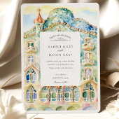 水彩画 カサ・バトリョ バルセロナ 結婚式 招待状