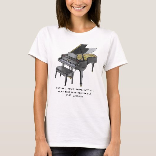 水彩画 グランドピアノ イラスト ショパン 引用句 Tシャツ (正面)