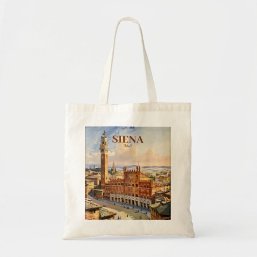 水彩画 シエナ イタリア ヴィンテージ ピアッツァ・デル・カンポ トートバッグ (正面)