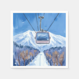 水彩画 スキーのゴンドラと雪山 スタンダードカクテルナプキン