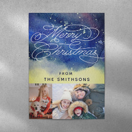 水彩画&タイポグラフィネイビーブルー2カスタム枚の写真 シーズンカード