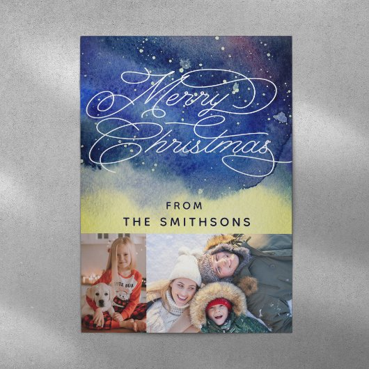 水彩画&タイポグラフィネイビーブルー2カスタム枚の写真 シーズンカード