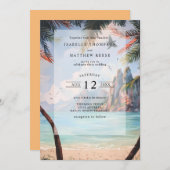 水彩画 タイランド トロピカル ビーチ ウェディング 招待状 (正面/裏面)