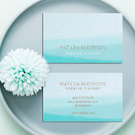 水彩画 |ターコイズブルーモダンミニマル 名刺