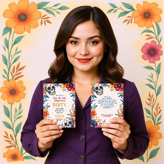 💀 水彩画 デ・ロス・ムエルトス（死者の日）パーティー招待状 招待状