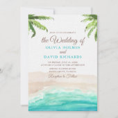 水彩画　トロピカルビーチ カップル フォト ウェディング 招待状 (正面)