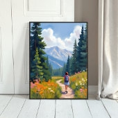 水彩画 ハイキング トレイル 山 自然 風景 ポスター