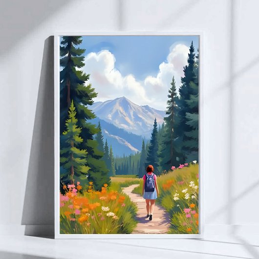水彩画 ハイキング トレイル 山 自然 風景 ポスター