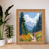 水彩画 ハイキング トレイル 山 自然 風景 ポスター