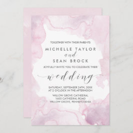 水彩画 |ピンクとパープル結婚ズ 招待状