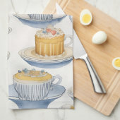 水彩画。ファンシーデザート。かわいいティーカップタオル キッチンタオル (四つ折り)