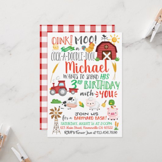 水彩画 ファーマー 誕生日 招待状 (正面/裏面インサイチュ)