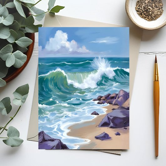 水彩画 ブルーオーシャンウェーブ ポストカード