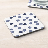 水彩画。ブルー水玉模様。 コースター (左側)