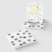 水彩画。ブルー水玉模様。 ストーンコースター (横)