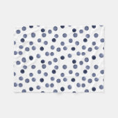 水彩画。ブルー水玉模様。 フリースブランケット (正面(横))