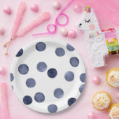 水彩画。ブルー水玉模様。 ペーパープレート (パーティー)