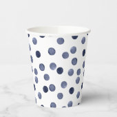 水彩画。ブルー水玉模様。紙プレート 紙コップ (左)