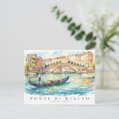 水彩画 ベネチア リアルト橋 イタリア 旅行 ポストカード (スタンド正面)