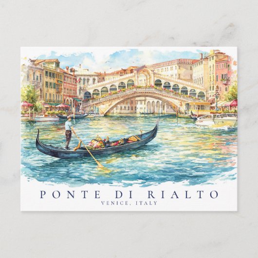 水彩画 ベネチア リアルト橋 イタリア 旅行 ポストカード (正面)