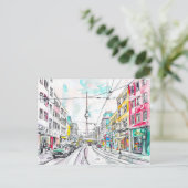 水彩画 ベルリン ミッテとテレビ塔 ポストカード (スタンド正面)