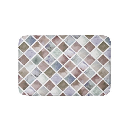 水彩画。ベージュとグレーの正方形。 バスマット (正面)