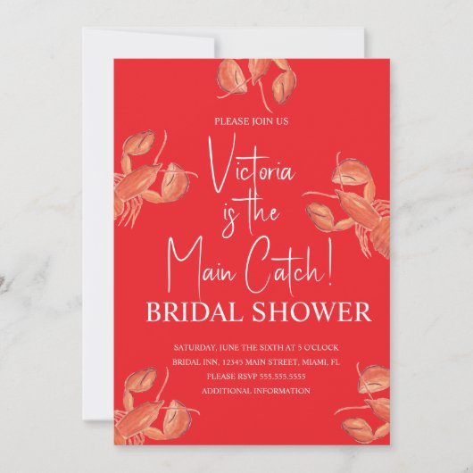 水彩画 メインキャッチ ロブスター ブライダルシャワー 招待状 (正面)