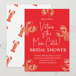 水彩画 メインキャッチ ロブスター ブライダルシャワー 招待状