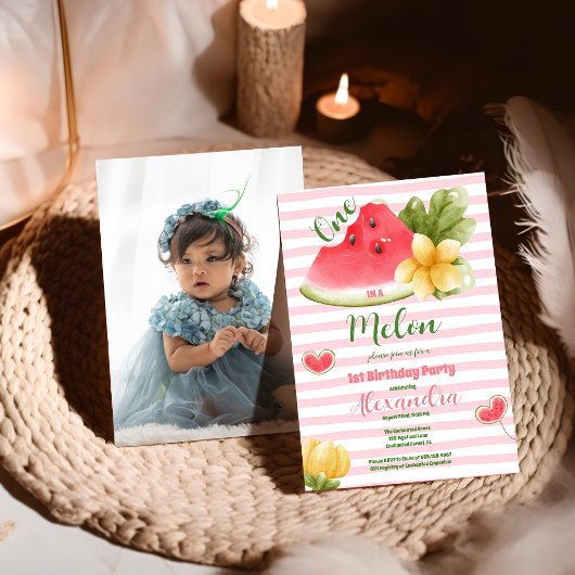 水彩画　メロンに囲まれて　ファーストバースデー 招待状