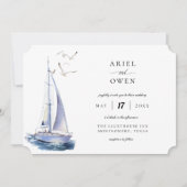 水彩画 ヨット 海事 テーマ ウェディング 招待状 (正面)