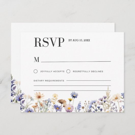 水彩画 ライトブルーの野生の花 ブライダルシャワー 出欠カード (正面/裏面)