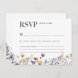 水彩画 ライトブルーの野生の花 ブライダルシャワー 出欠カード
