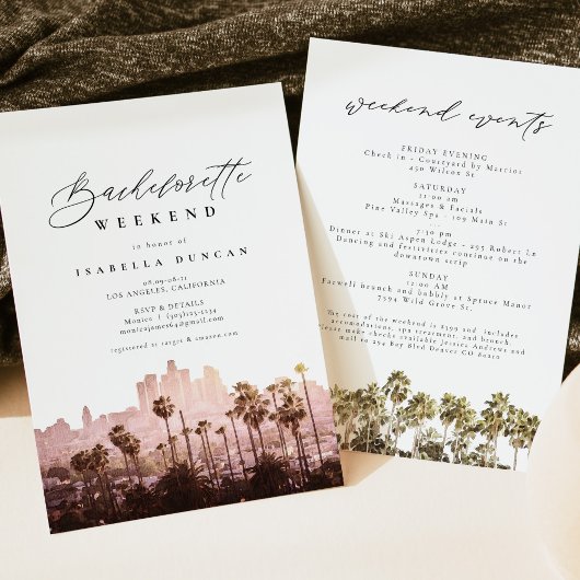 水彩画 ロサンゼルス カリフォルニア 空中景観 パーム 招待状