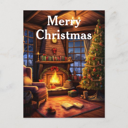 水彩画 ヴィンテージ クリスマス インテリア シーン (正面)