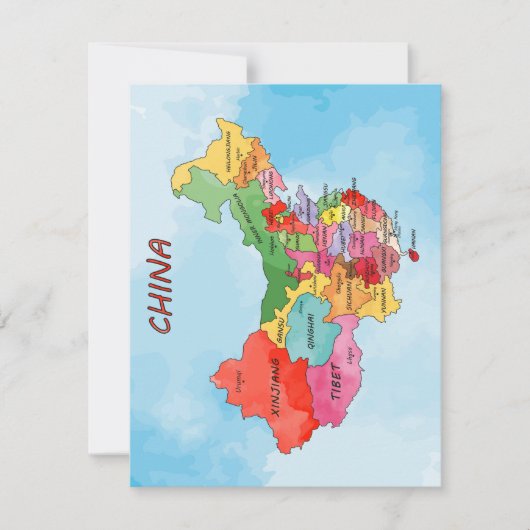 水彩画 中国地図 フラットカード (正面)