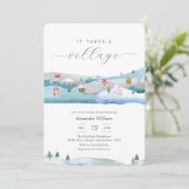 水彩画 冬の村 赤ちゃん歓迎会 招待状 (スタンド正面)